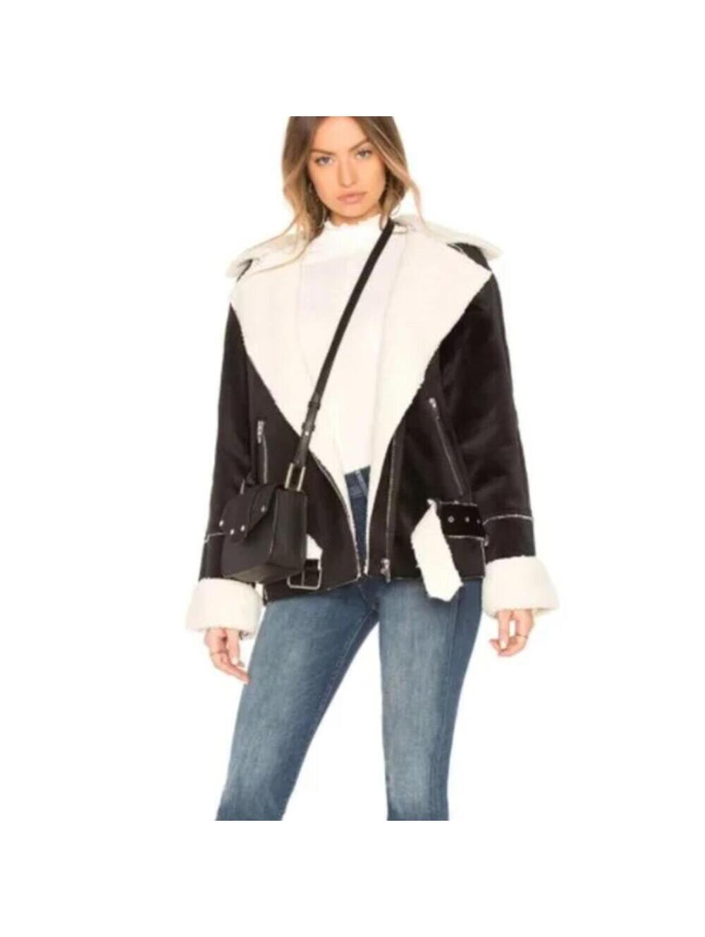 BLANK NYC Down and Out Black Velvet Shearling Oversized Zip Jacket Size S